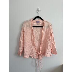 Calypso Christiane Celle Blouse Women S Pink‎ Ruffle Tie Front Sheer Boho